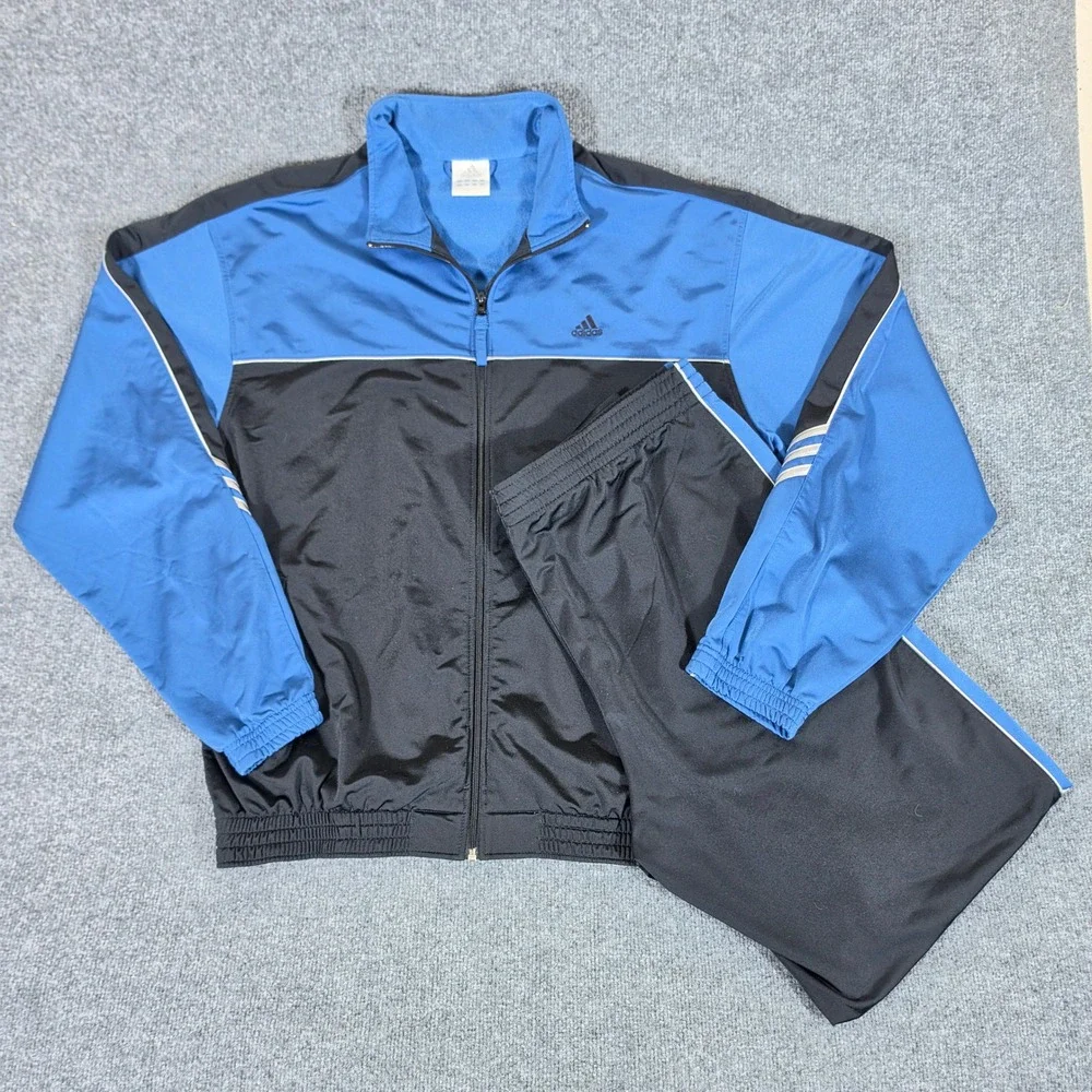 Vintage 2003 Adidas Men XL Tracksuit Jacket/Pants Blue Black Colorblock Full Zip
